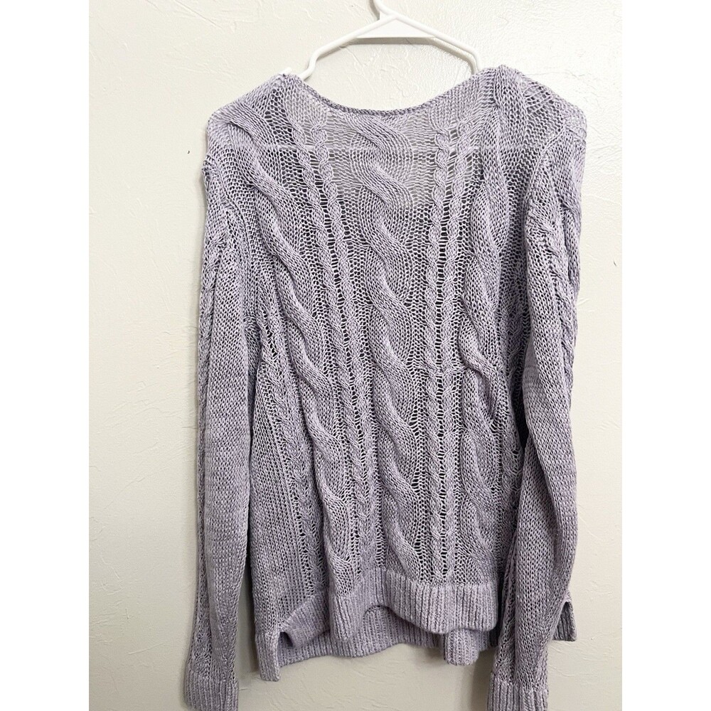 Garnet Hill Lilac Linen Organic Cotton Cable Knit Sweater Size Large Beachy Top - Picture 6 of 8